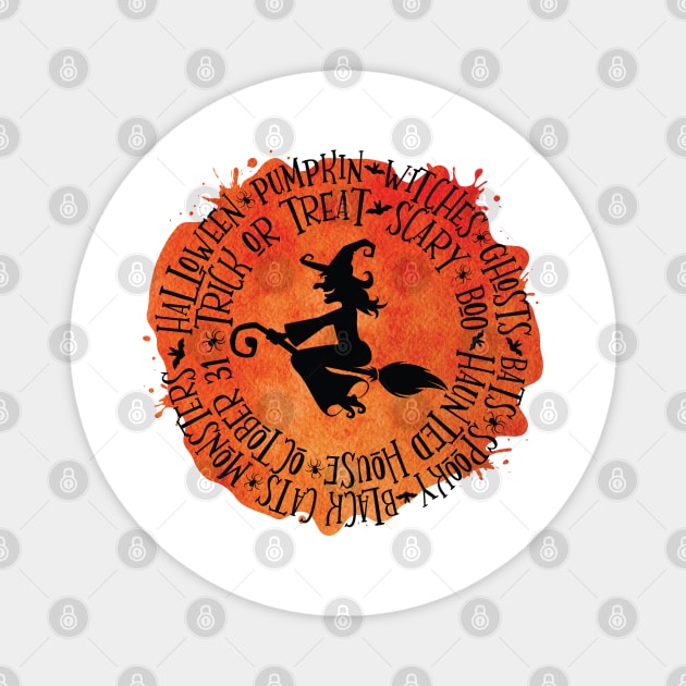 Witch on broom Halloween design Magnet by alcoshirts